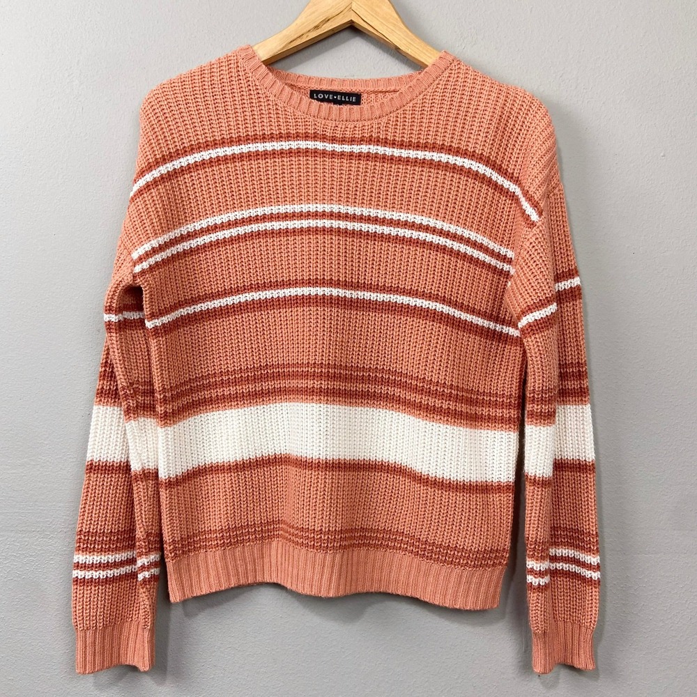 Love Ellie Sweater Size XL Rust Coral Stripe Pullover Soft‎ Knit Cozy Fallcore